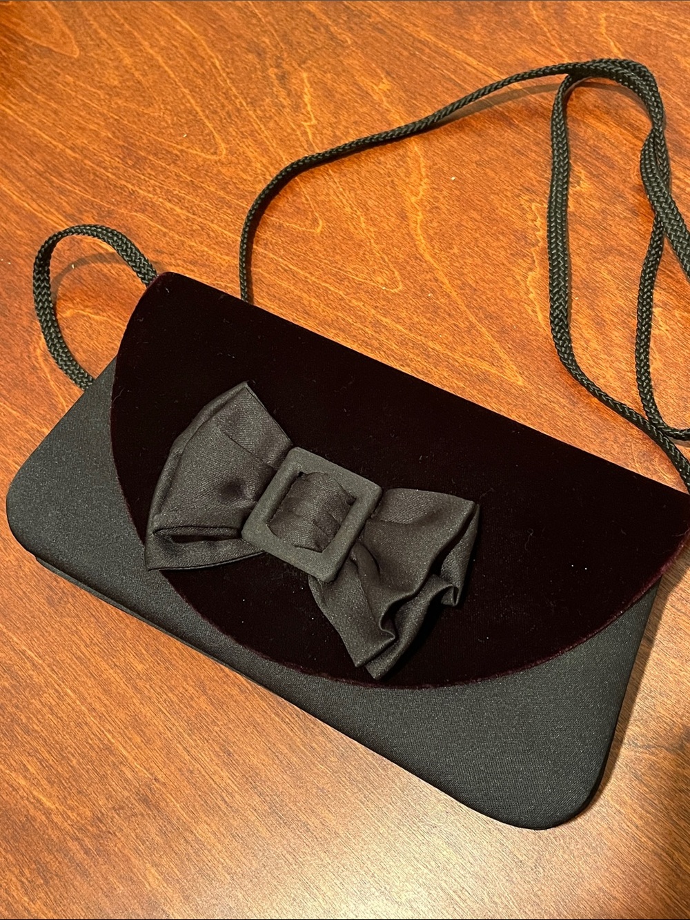 Vintage Magid Black Velvet Satin Bow Evening Bag Purse NWT